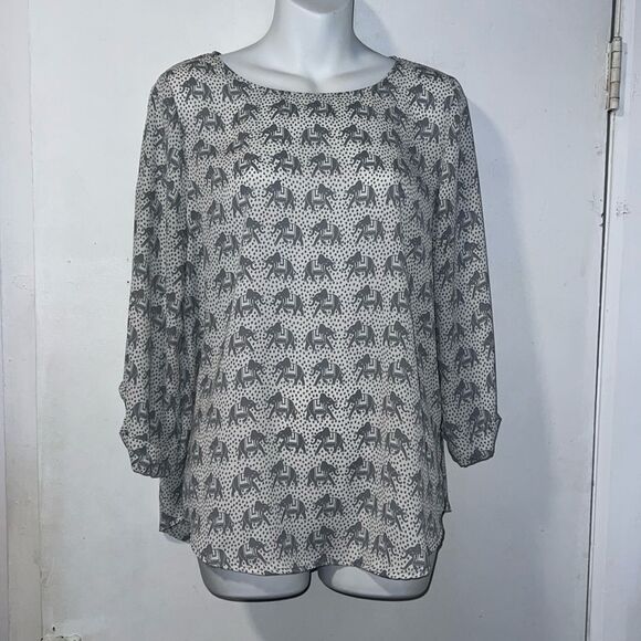 PIXLEY STITCH FIX Gray Elephants Semi Sheer 3/4 Sleeve Blouse-M - Picture 1 of 9